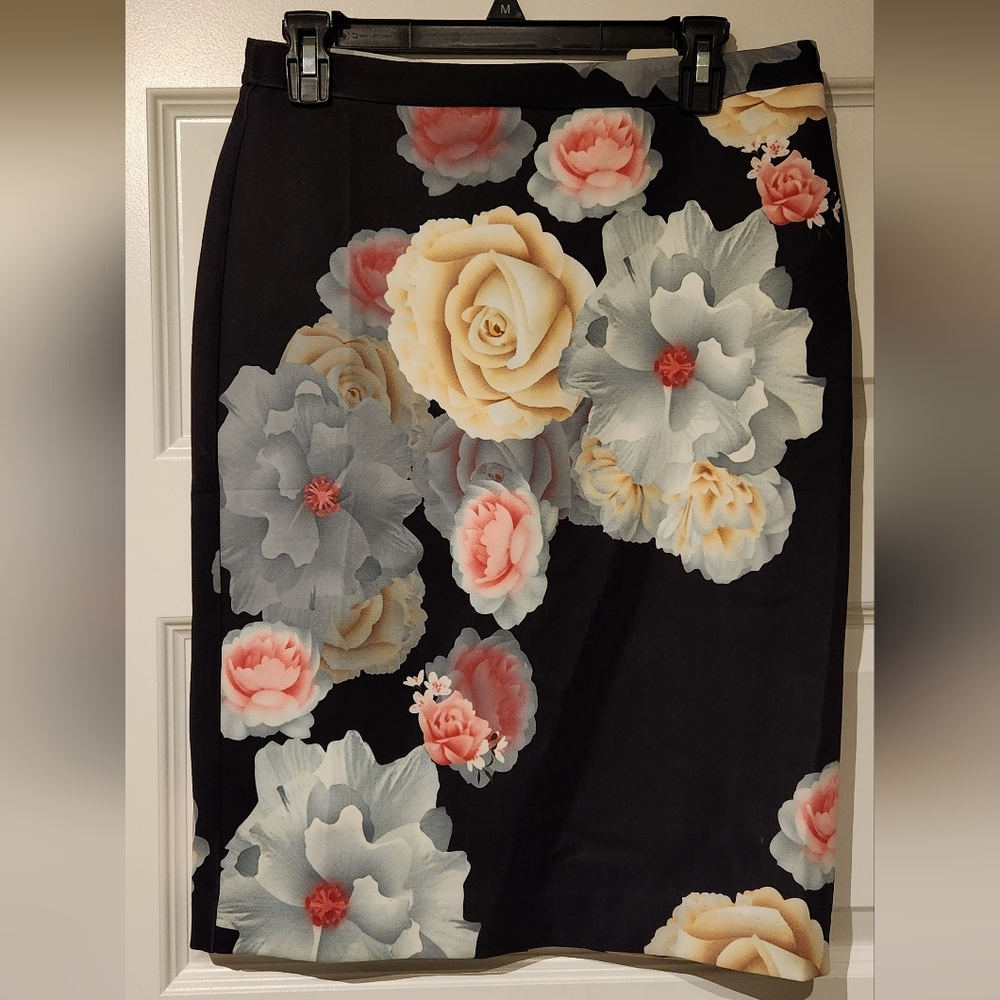 Black Floral Skirt with Rose Gold Zip